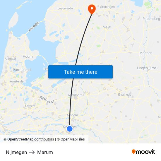 Nijmegen to Marum map