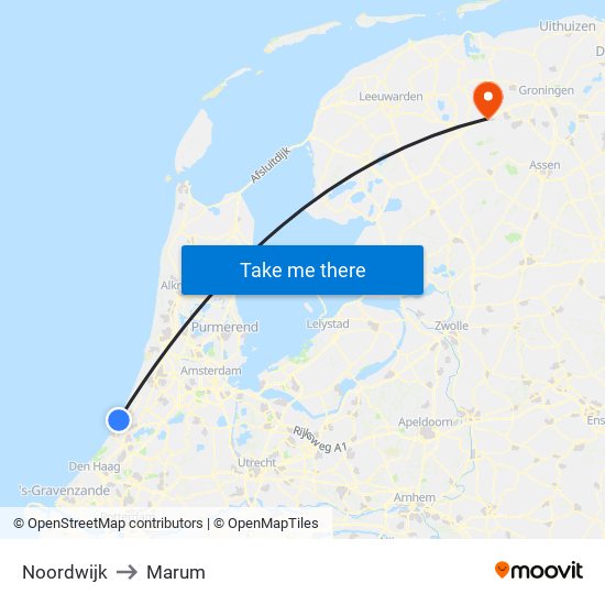 Noordwijk to Marum map