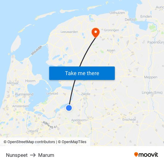 Nunspeet to Marum map
