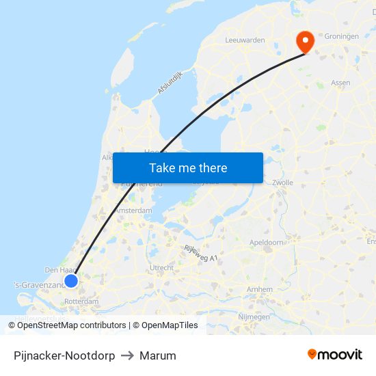 Pijnacker-Nootdorp to Marum map