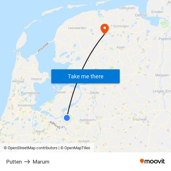 Putten to Marum map