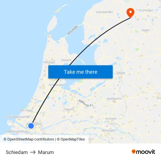 Schiedam to Marum map