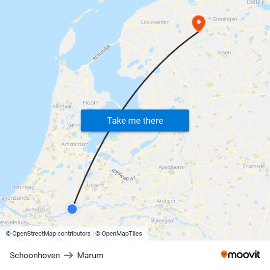 Schoonhoven to Marum map