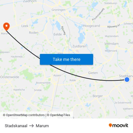 Stadskanaal to Marum map