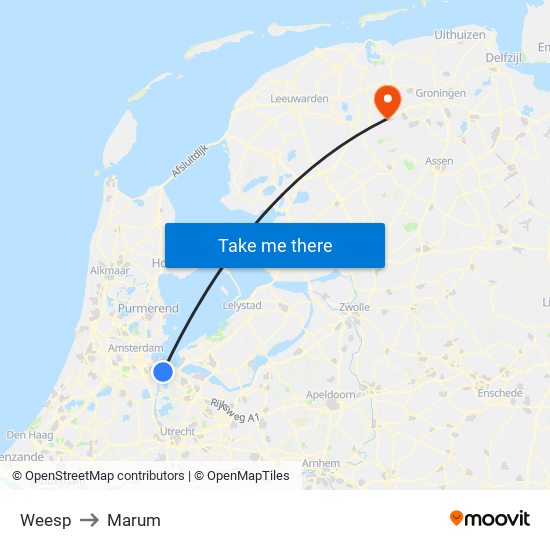 Weesp to Marum map