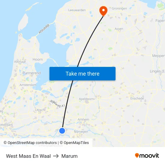 West Maas En Waal to Marum map