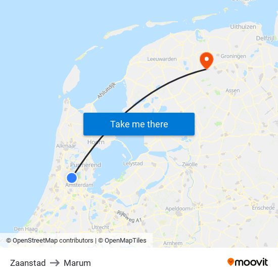 Zaanstad to Marum map