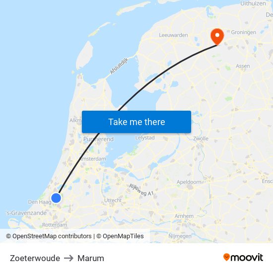 Zoeterwoude to Marum map