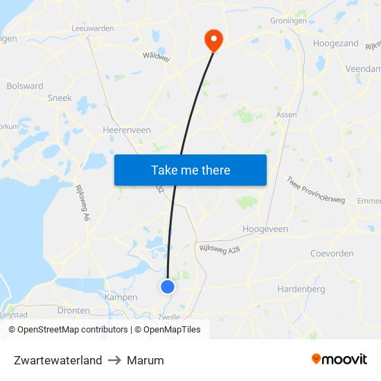 Zwartewaterland to Marum map