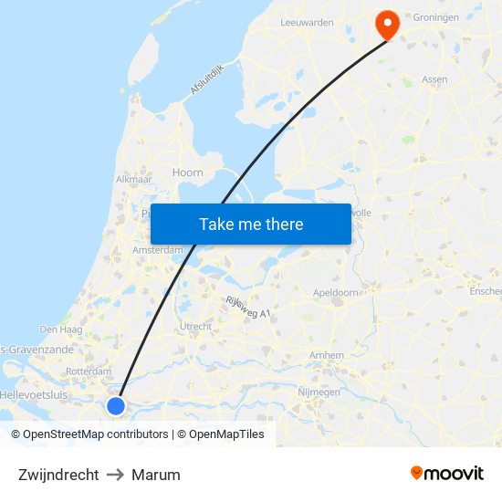 Zwijndrecht to Marum map