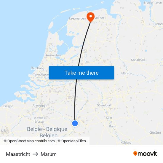 Maastricht to Marum map