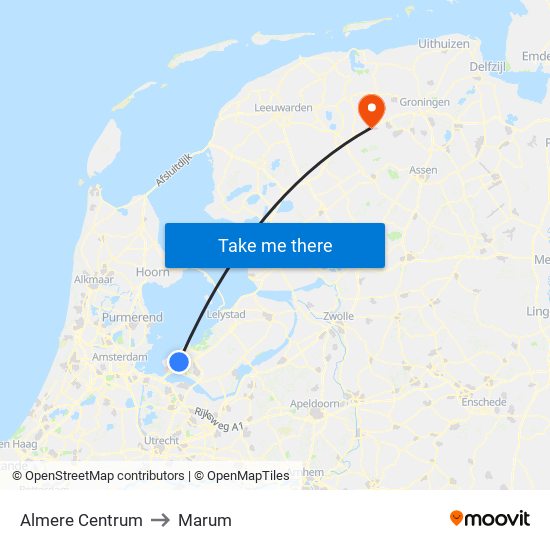 Almere Centrum to Marum map