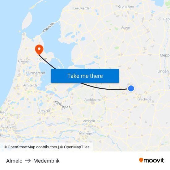 Almelo to Medemblik map