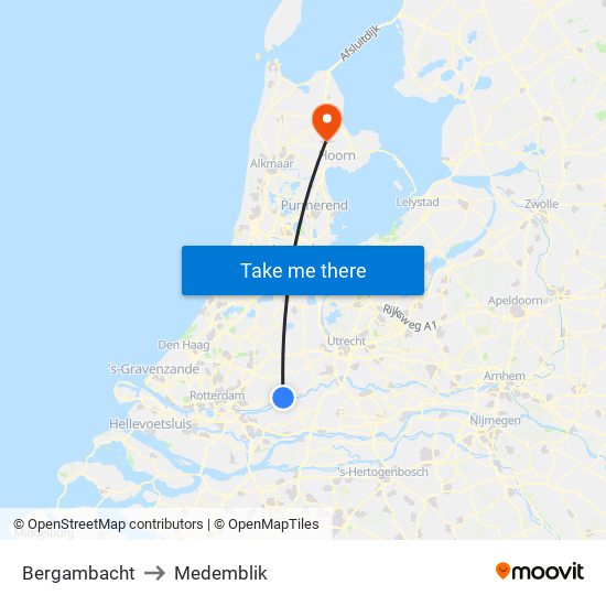 Bergambacht to Medemblik map
