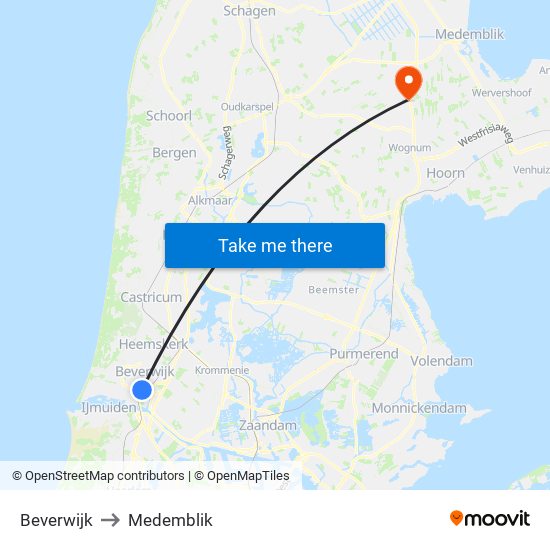 Beverwijk to Medemblik map