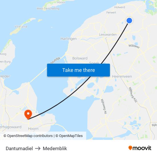 Dantumadiel to Medemblik map