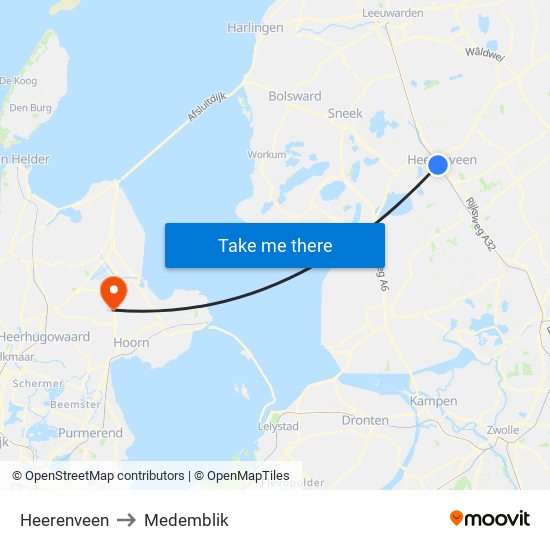 Heerenveen to Medemblik map