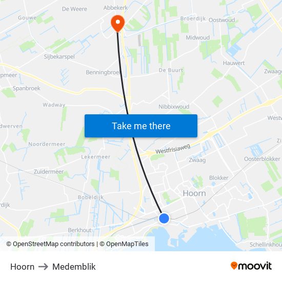 Hoorn to Medemblik map