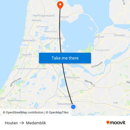 Houten to Medemblik map