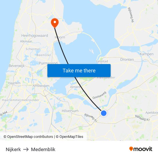 Nijkerk to Medemblik map