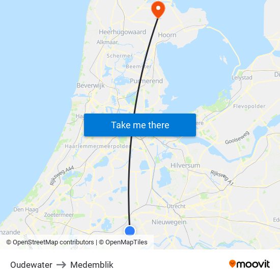 Oudewater to Medemblik map