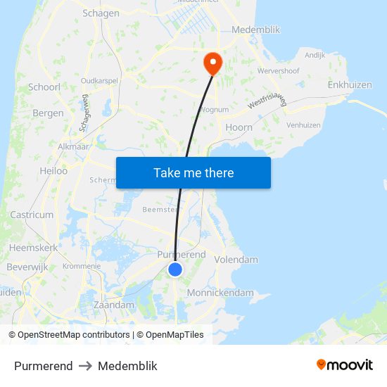 Purmerend to Medemblik map