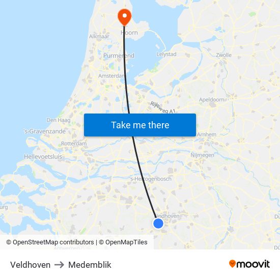 Veldhoven to Medemblik map