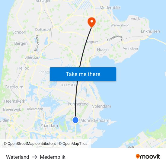 Waterland to Medemblik map