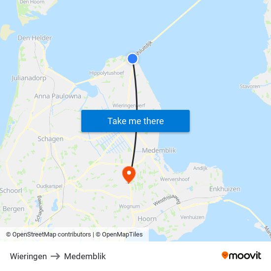 Wieringen to Medemblik map