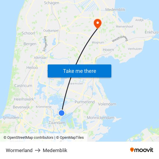 Wormerland to Medemblik map