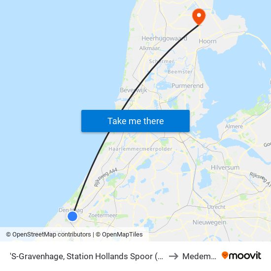 'S-Gravenhage, Station Hollands Spoor (Perron A) to Medemblik map