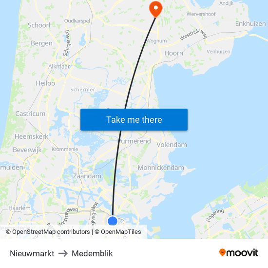 Nieuwmarkt to Medemblik map