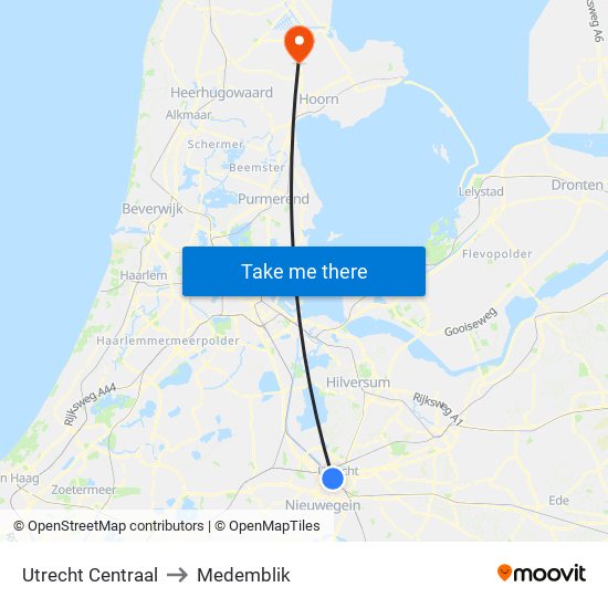 Utrecht Centraal to Medemblik map