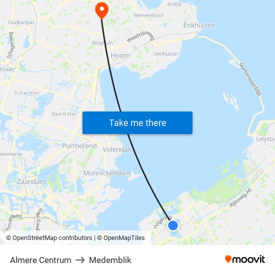 Almere Centrum to Medemblik map