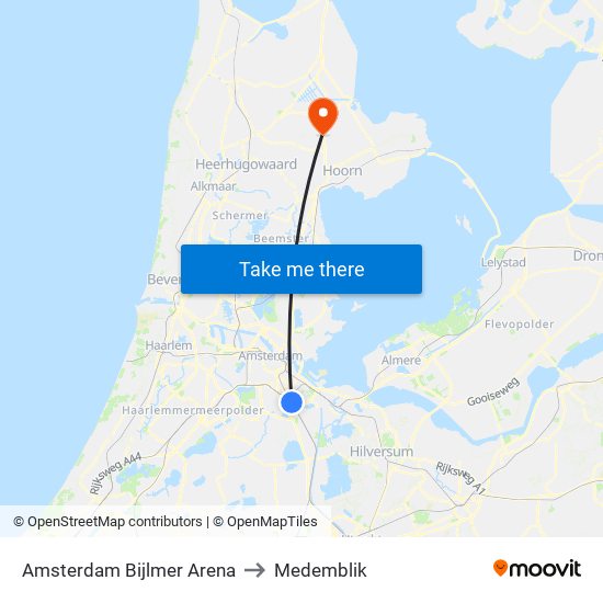 Amsterdam Bijlmer Arena to Medemblik map