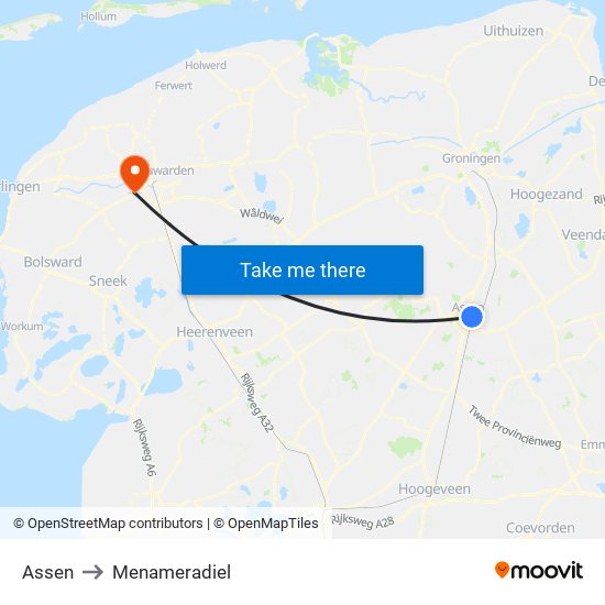 Assen to Menameradiel map