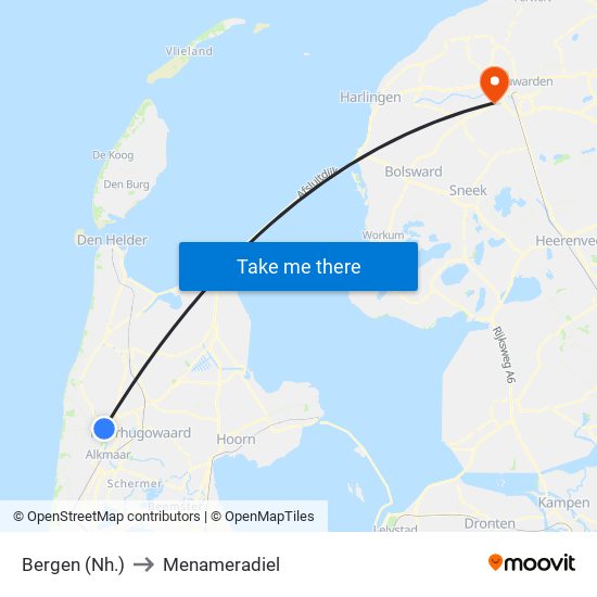 Bergen (Nh.) to Menameradiel map