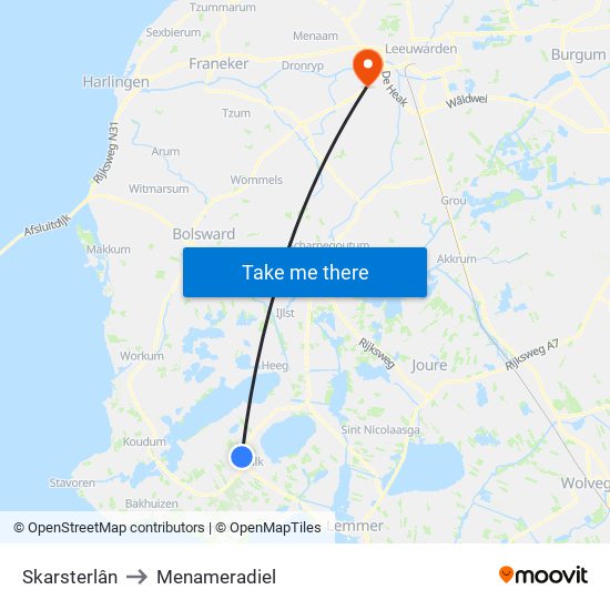 Skarsterlân to Menameradiel map