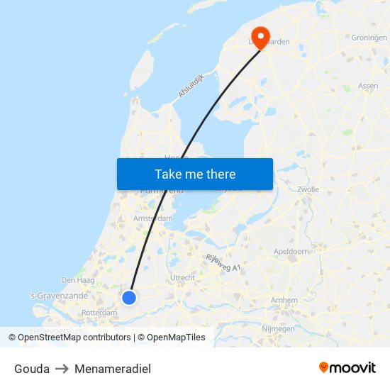 Gouda to Menameradiel map