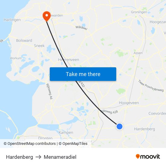 Hardenberg to Menameradiel map