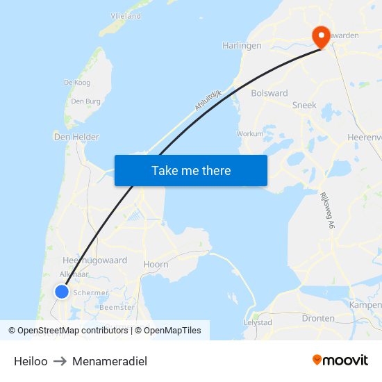 Heiloo to Menameradiel map