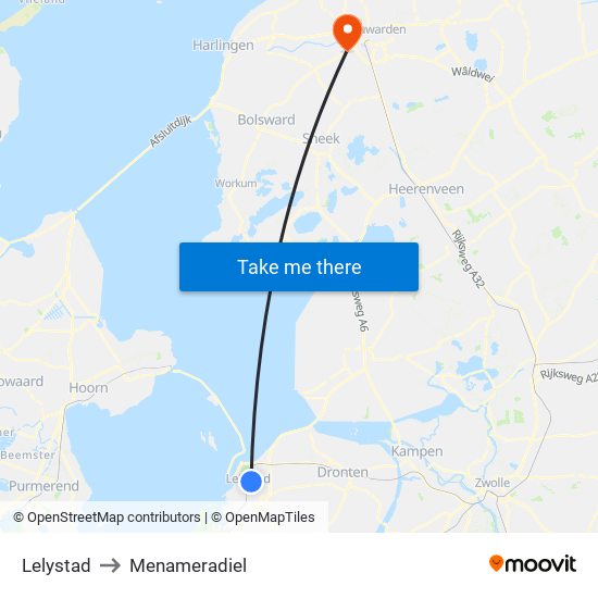 Lelystad to Menameradiel map