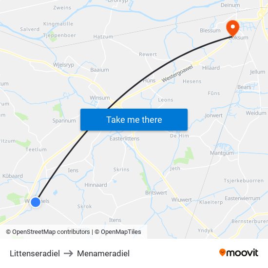 Littenseradiel to Menameradiel map