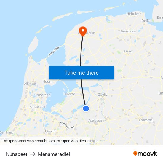 Nunspeet to Menameradiel map