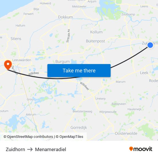 Zuidhorn to Menameradiel map