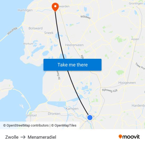 Zwolle to Menameradiel map