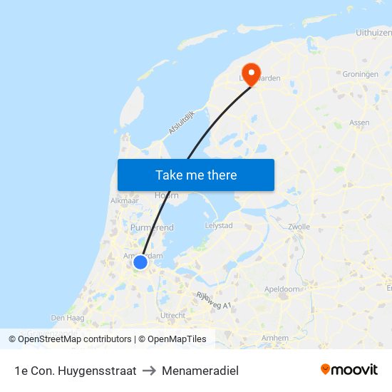 1e Con. Huygensstraat to Menameradiel map