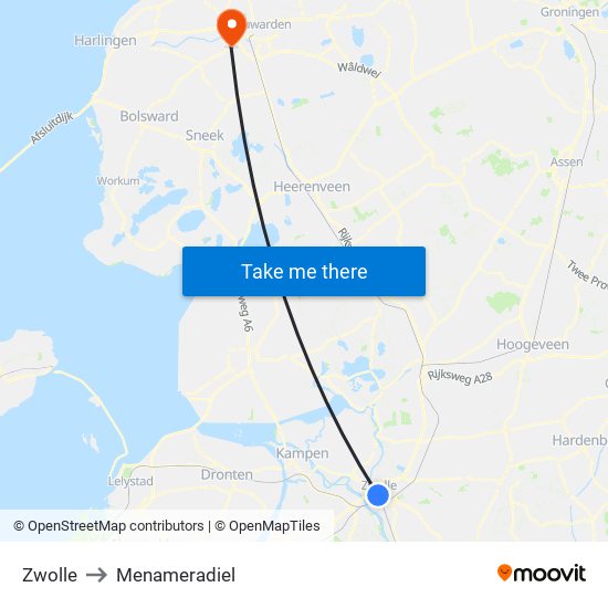 Zwolle to Menameradiel map