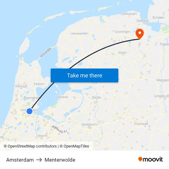 Amsterdam to Menterwolde map