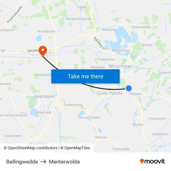 Bellingwedde to Menterwolde map